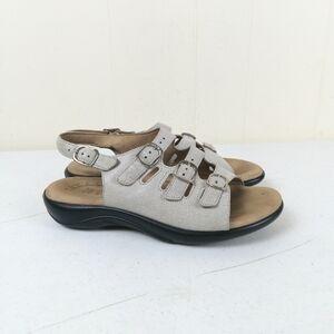 SAS Mystic Slingback Sandals Women Size 8WW Beige Leather Double Wide Adjustable